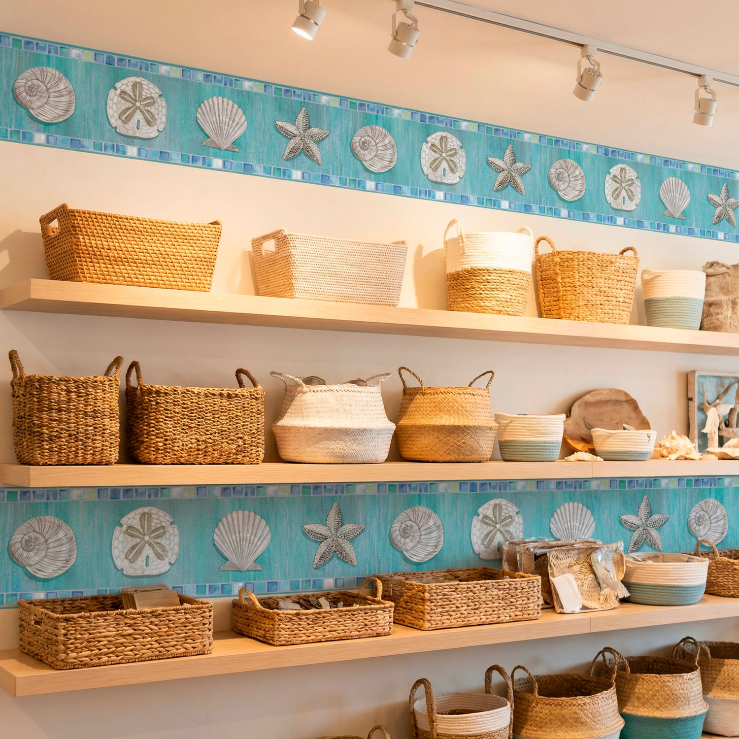 Adesivi Murali: Carta da parate bordo conchiglie 