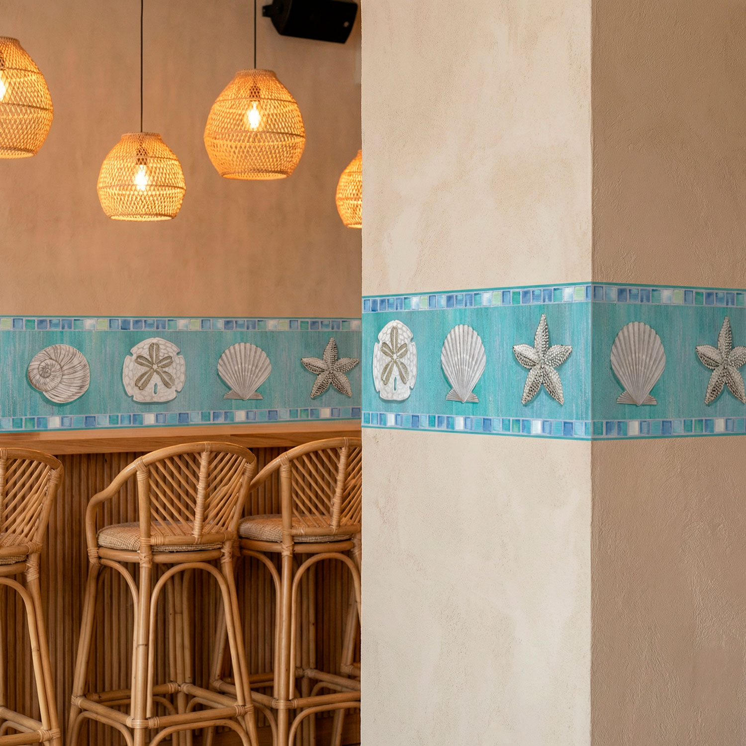 Adesivi Murali: Carta da parate bordo conchiglie 