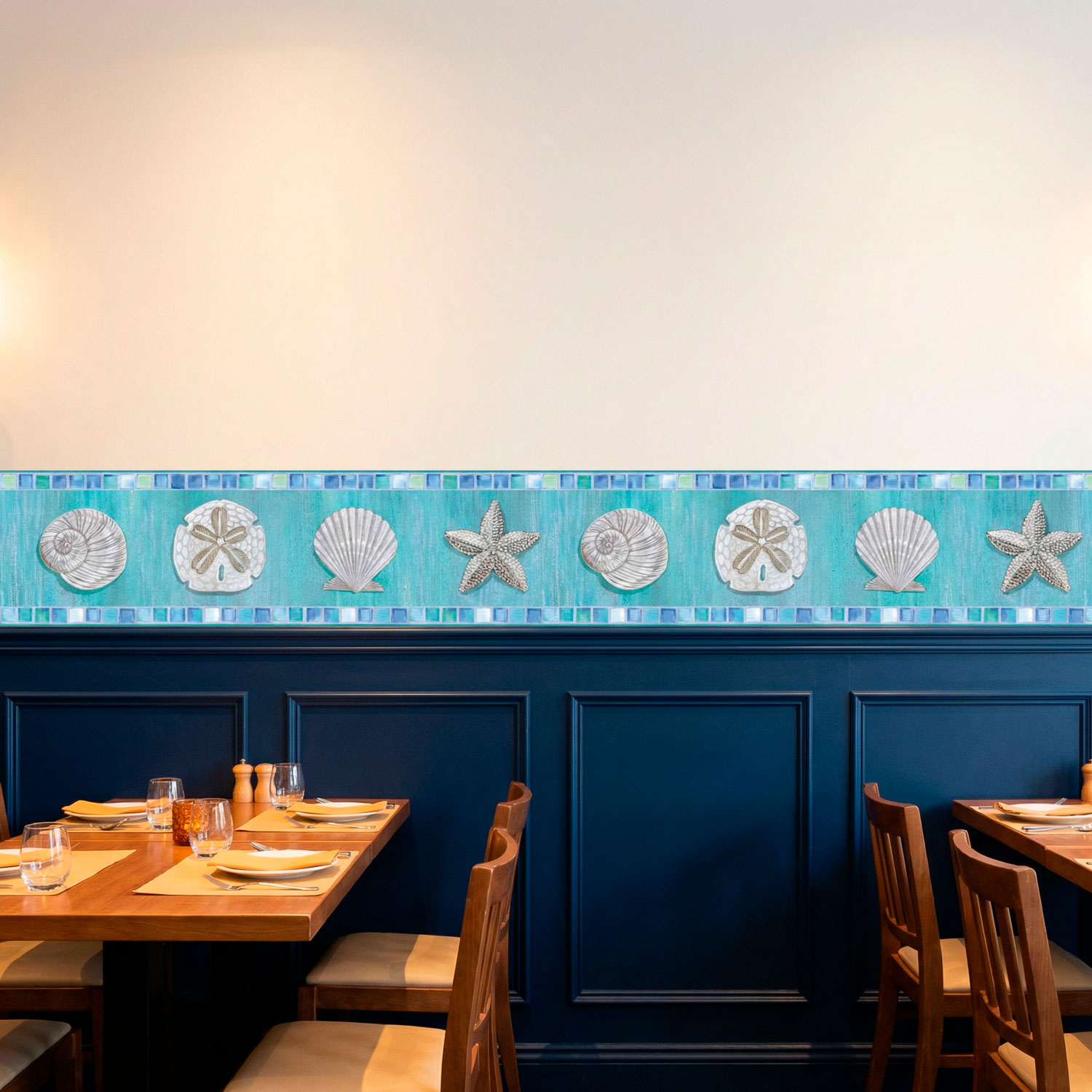 Adesivi Murali: Carta da parate bordo conchiglie 