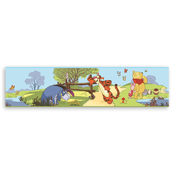 Bordo adesivo bambini Winnie The Pooh and Friends Decorazione per camerette e sale gioco Bordo autoadesivo Misure: 10 m x 13,3 cm altezza 