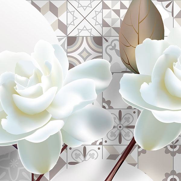 Adesivi Murali: Rose bianche su tegole