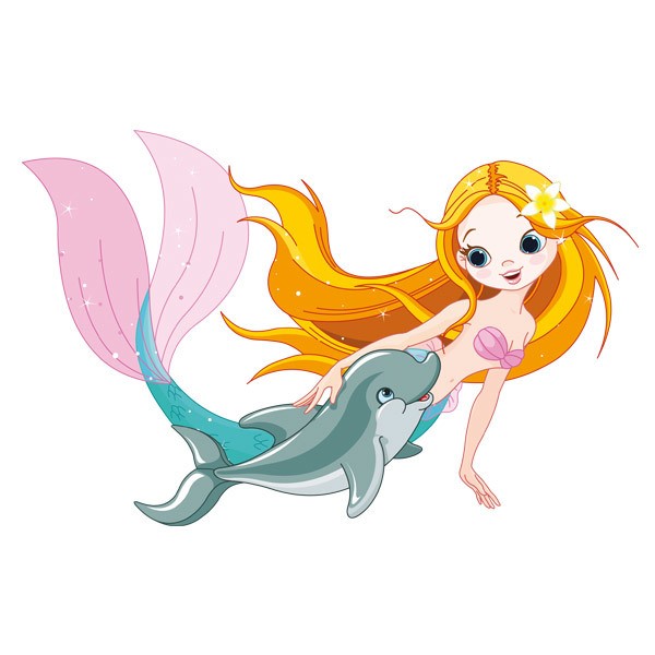 Adesivi per Bambini: Sirena e delfino nuoto