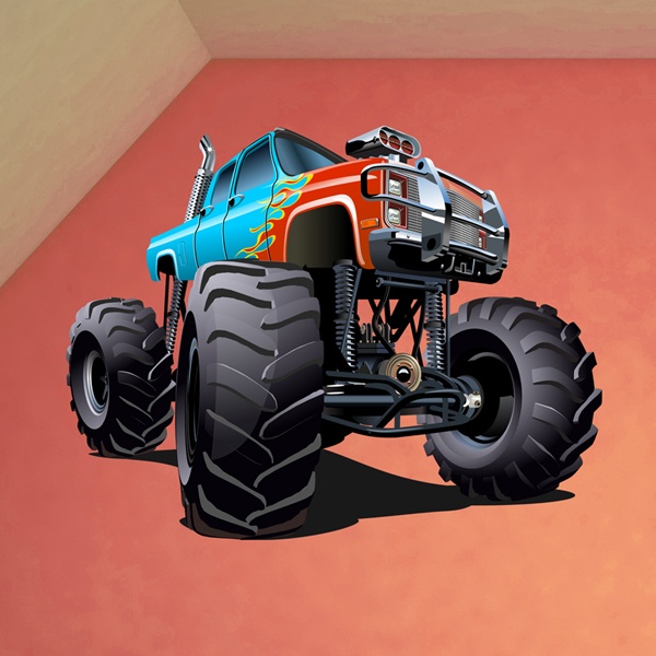 Adesivi per Bambini: Monster Truck blu con fiamme rosse