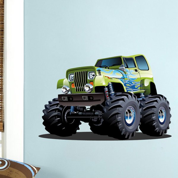 Adesivi per Bambini: Monster Truck verde con fiamme blu