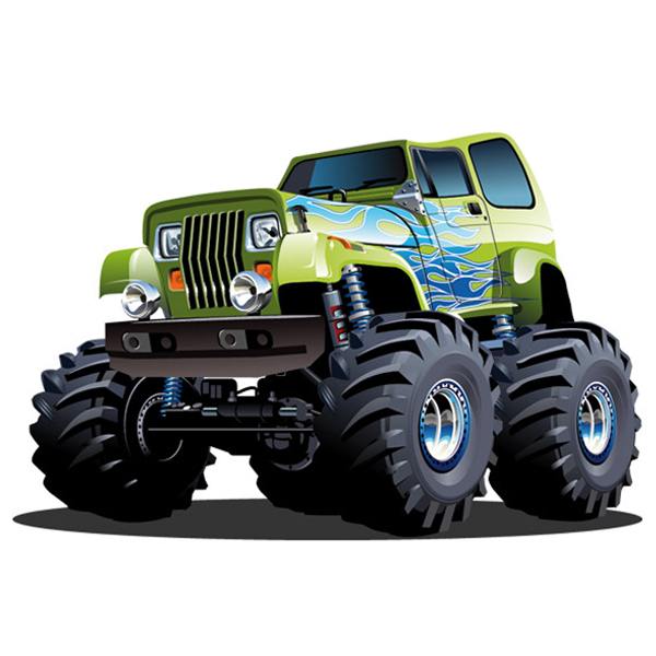 Adesivi per Bambini: Monster Truck verde con fiamme blu