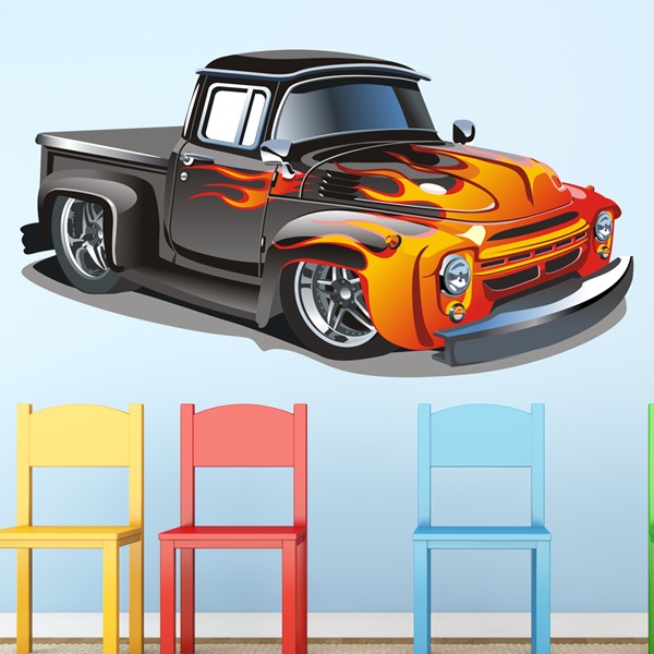 Adesivi per Bambini: Pick-up hot rod nero con fiamme