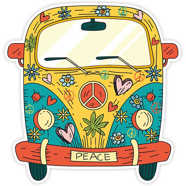 Adesivi per Auto e Moto: Furgone della pace Hippie