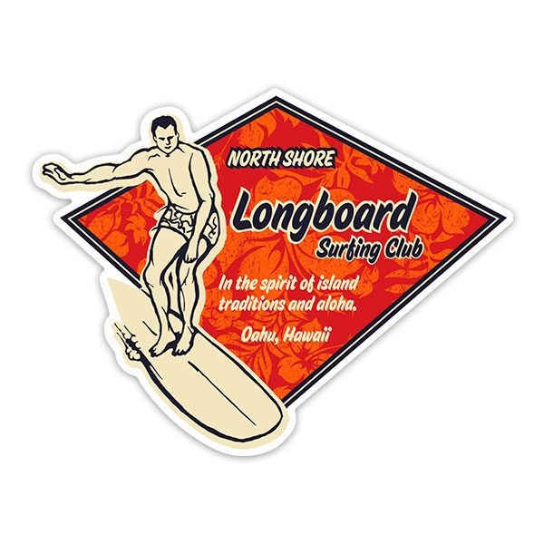 Adesivi per Auto e Moto: Longboard Surfing Club Hawaii
