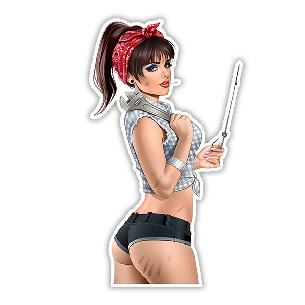 Adesivi per Auto e Moto: Ragazza Pin Up meccanica