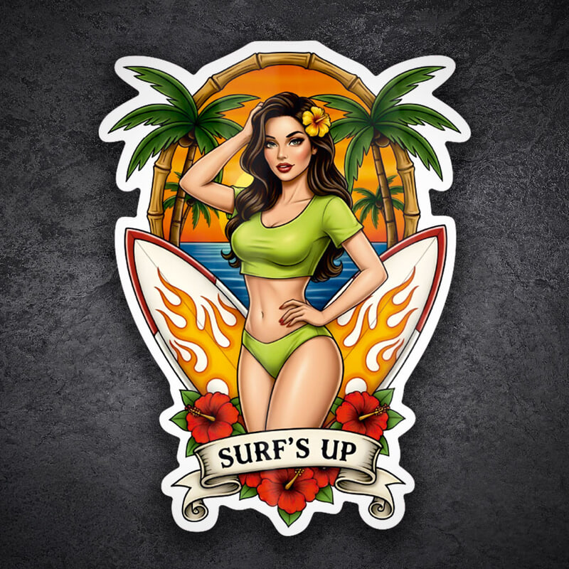 Adesivi per Auto e Moto: Surf’s Up Pin-Up Tropical