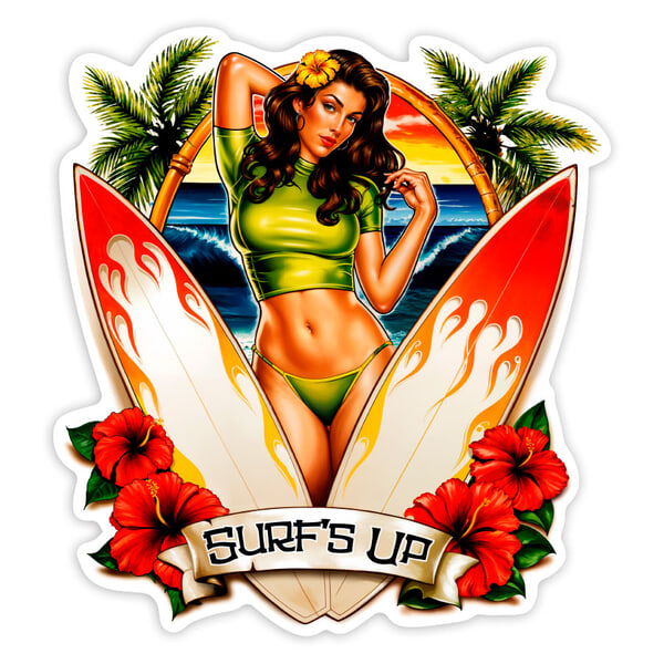 Adesivi per Auto e Moto: Surf’s Up Pin-Up Tramonto