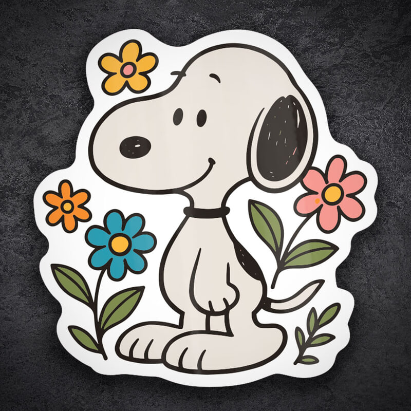 Adesivi per Auto e Moto: Snoopy con Fiori