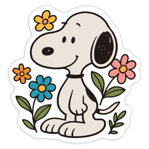 Adesivi per Auto e Moto: Snoopy con Fiori
