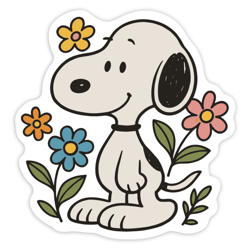 Adesivi per Auto e Moto: Snoopy con Fiori