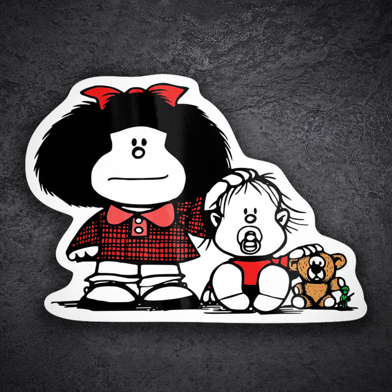 Adesivi per Auto e Moto: Mafalda e Guille con Orsetto