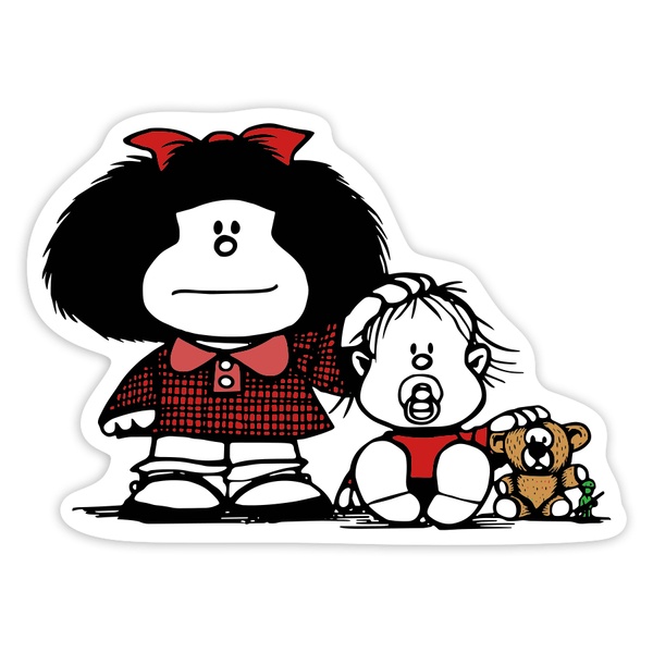 Adesivi per Auto e Moto: Mafalda e Guille con Orsetto