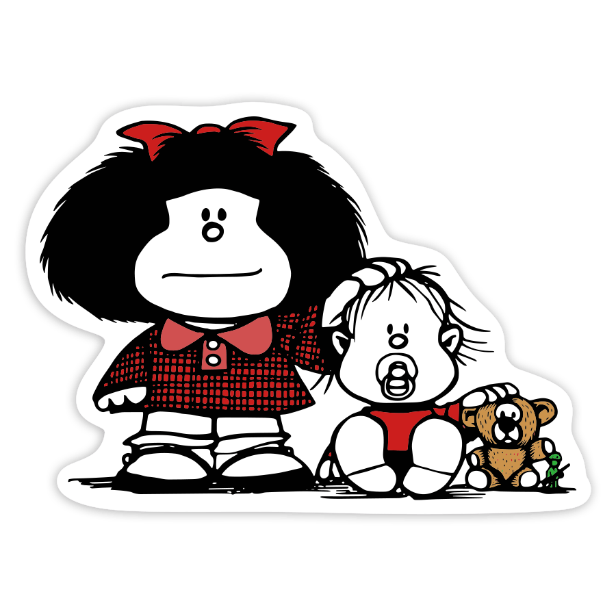 Adesivi per Auto e Moto: Mafalda e Guille con Orsetto