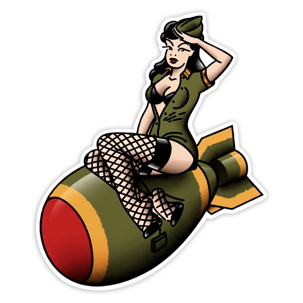 Adesivi per Auto e Moto: Pin-Up Militare sulla Bomba