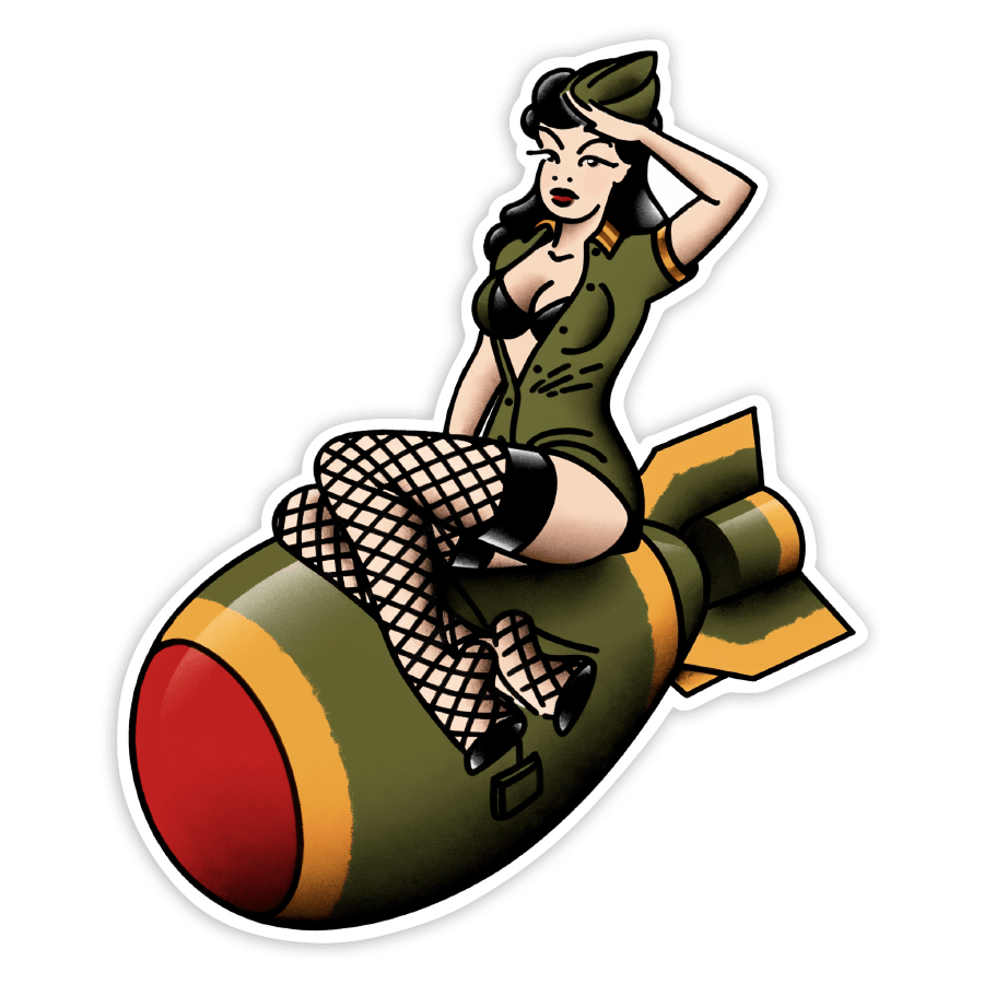 Adesivi per Auto e Moto: Pin-Up Militare sulla Bomba