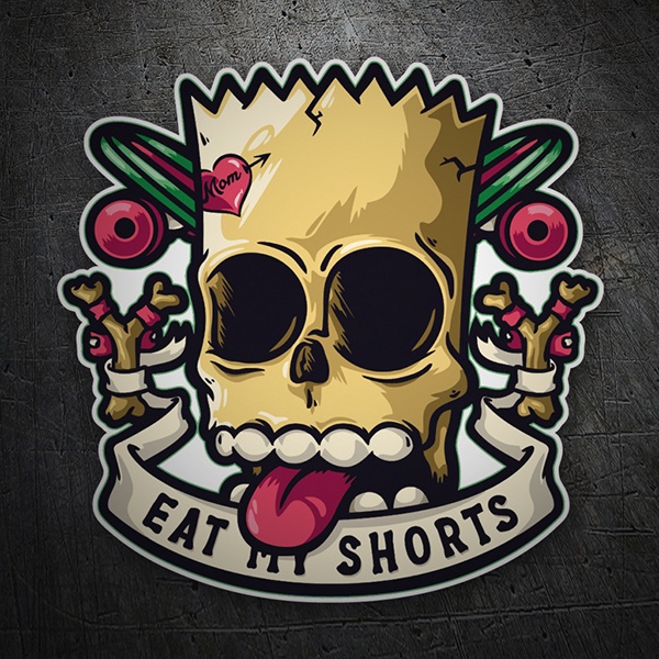 Adesivi per Auto e Moto: Teschio di Bart Simpson con Skateboard 'Eat My Sho