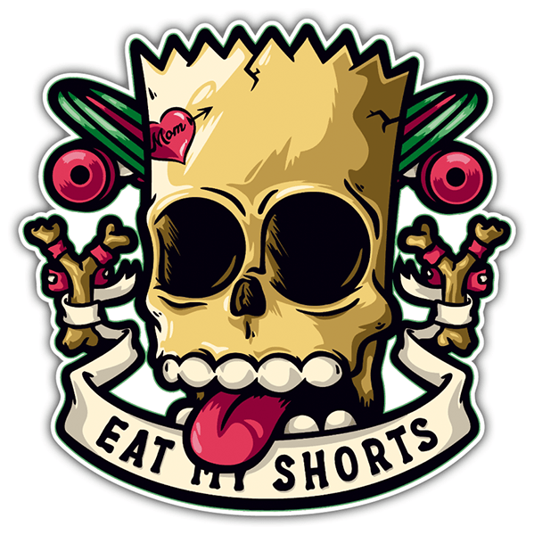 Adesivi per Auto e Moto: Teschio di Bart Simpson con Skateboard 'Eat My Sho