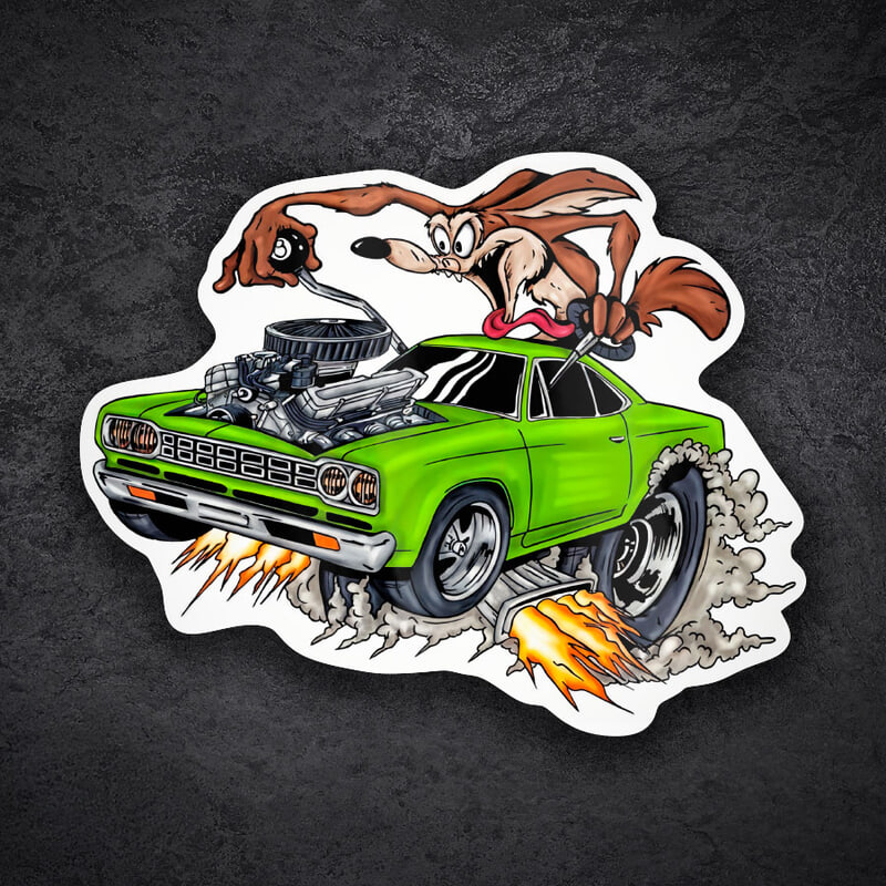Adesivi per Auto e Moto: Willy Coyote Muscle Car Verde Palla 8