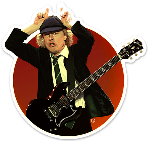 Adesivi per Auto e Moto: Angus Young in Composizione Circolare