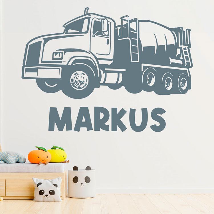 Adesivi per Bambini: Camion Betoniera con Nome