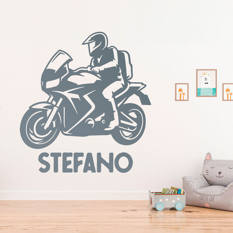Adesivi per Bambini: Moto da Strada con Nome