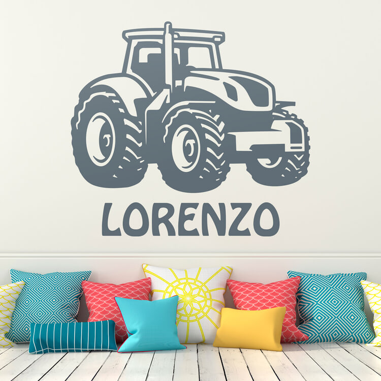 Adesivo trattore per bambini con nome personalizza 0