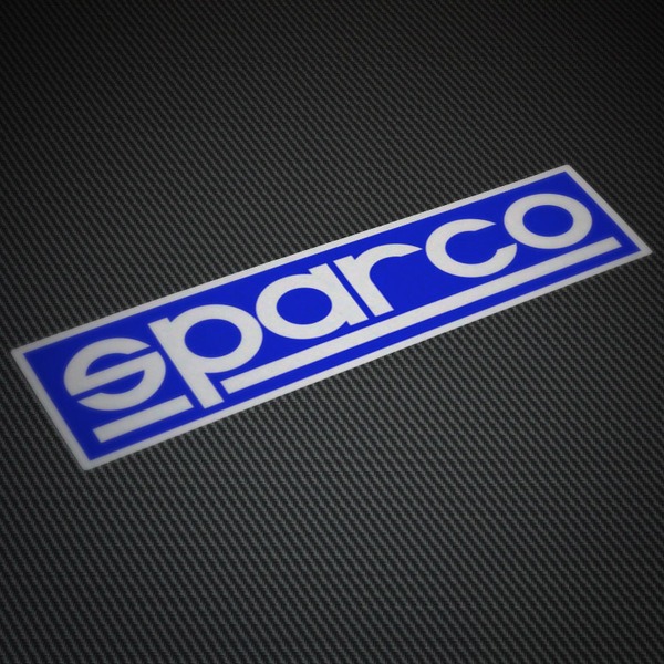 Adesivi per Auto e Moto: Sparco in Tipografia Moderna su Fondo Blu