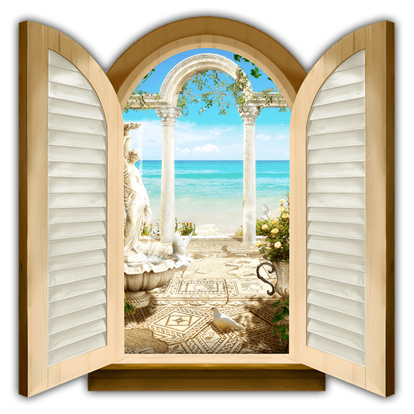 Adesivi Murali: Finestra ad archi con vista sul mare