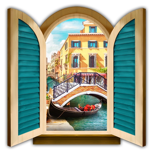 Adesivi Murali: Finestra Ponte sul canale di Venezia
