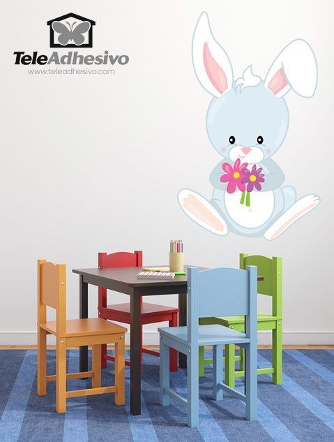 Adesivi per Bambini: Coniglio con fiori