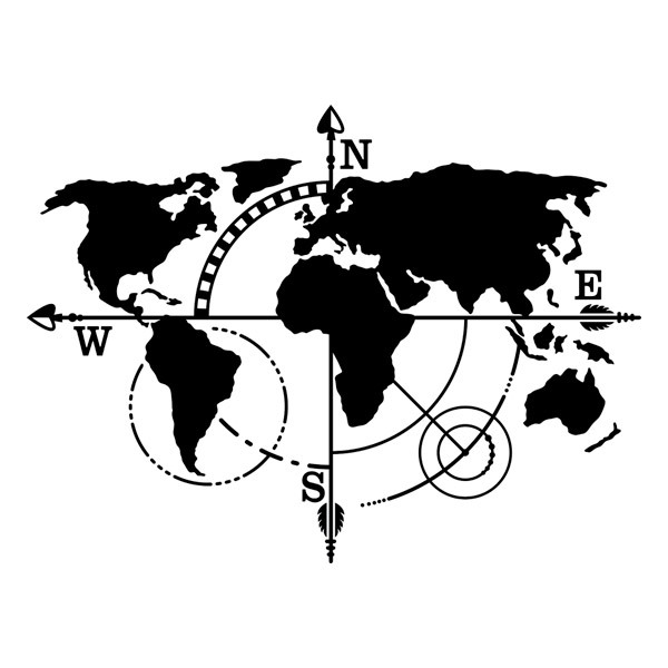 Adesivi Murali: Mappa del Mondo Punti Cardinali