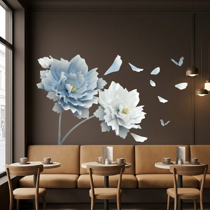 Adesivi Murali: Fiori blu e bianchi