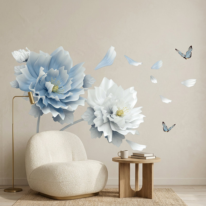 Adesivi Murali: Fiori blu e bianchi