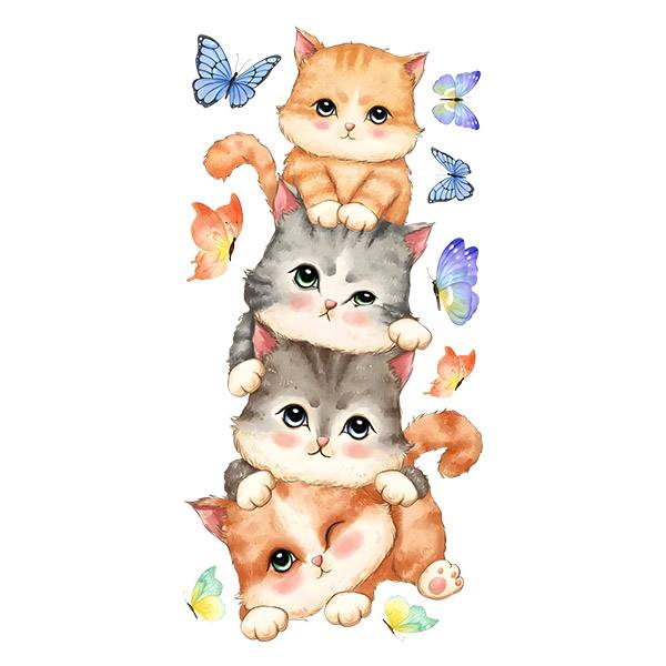 Adesivo murale camera ragazzi gatto e farfalle - TenStickers