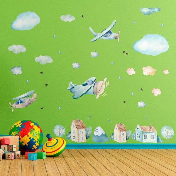 Adesivi per Bambini: Aeroplani, nuvole e case