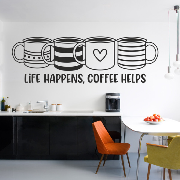 Adesivi Murali: Life happens, coffee helps