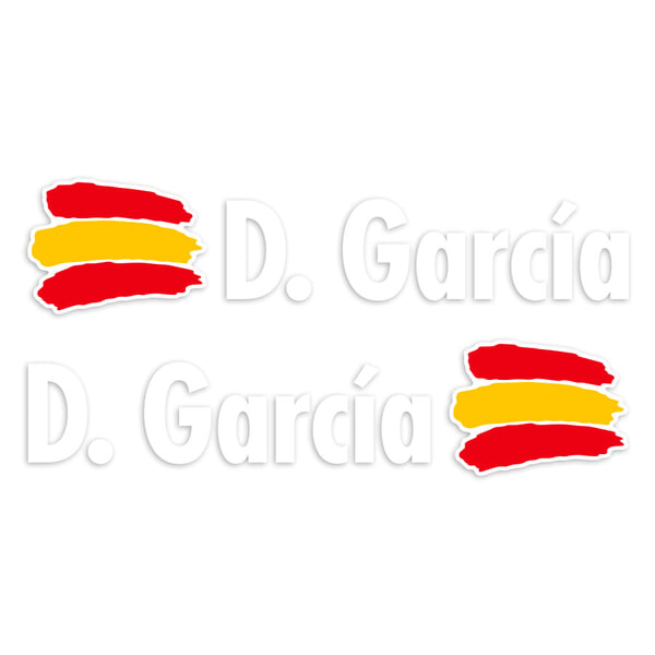 Adesivi per Auto e Moto: 2X bandiere Spagna + Nome in bianco