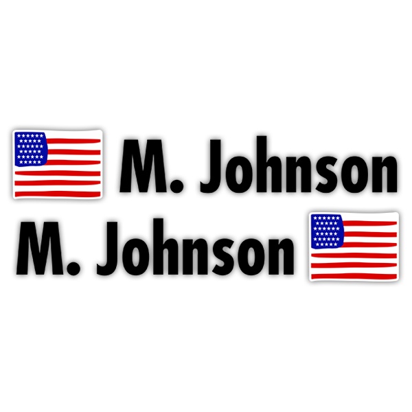 Adesivi per Auto e Moto: 2X bandiere USA + Nome in nero