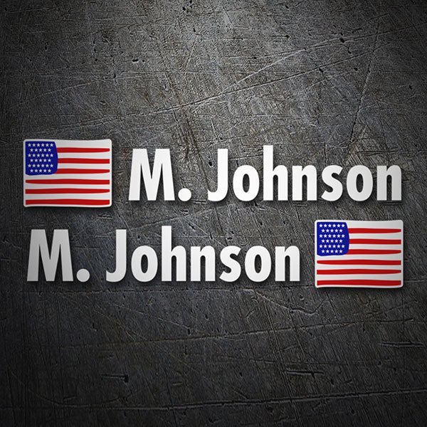 Adesivi per Auto e Moto: 2X bandiere USA + Nome in bianco