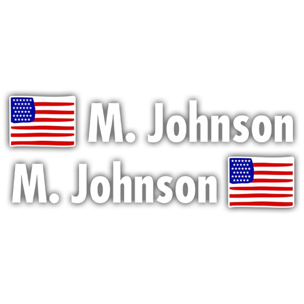 Adesivi per Auto e Moto: 2X bandiere USA + Nome in bianco