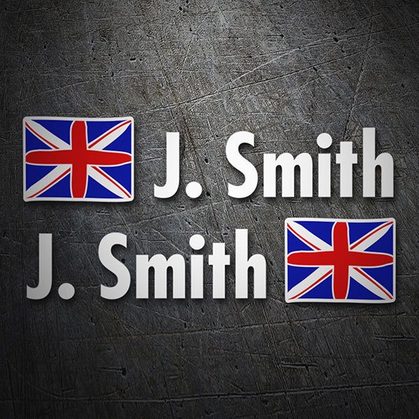 Adesivi per Auto e Moto: 2X Flags Regno Unito + Nome in bianco 1