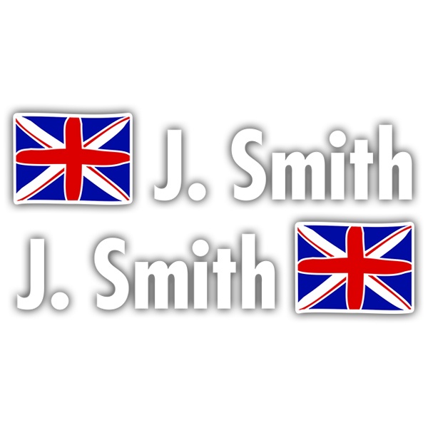 Adesivi per Auto e Moto: 2X Flags Regno Unito + Nome in bianco