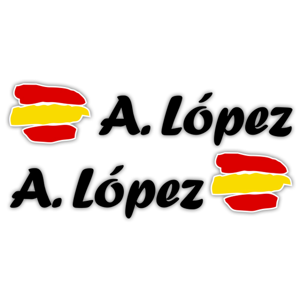 Adesivi per Auto e Moto: 2X Flags Spagna + Nome calligrafico nero