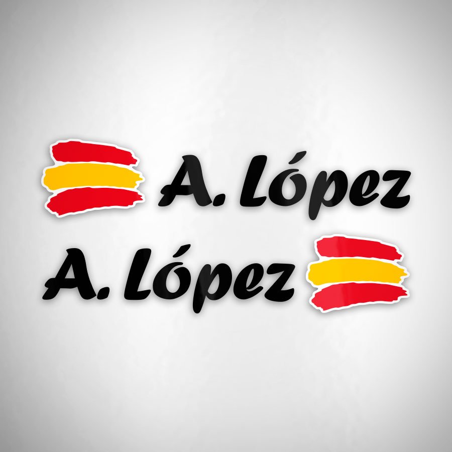 Adesivi per Auto e Moto: 2X Flags Spagna + Nome calligrafico nero