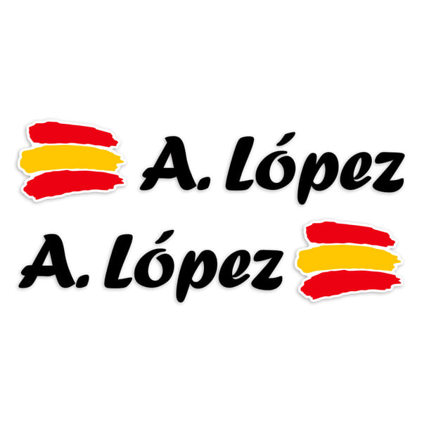 Adesivi per Auto e Moto: 2X Flags Spagna + Nome calligrafico nero