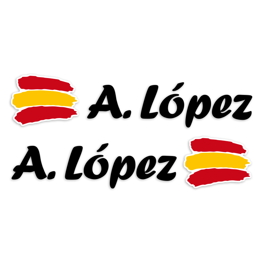 Adesivi per Auto e Moto: 2X Flags Spagna + Nome calligrafico nero